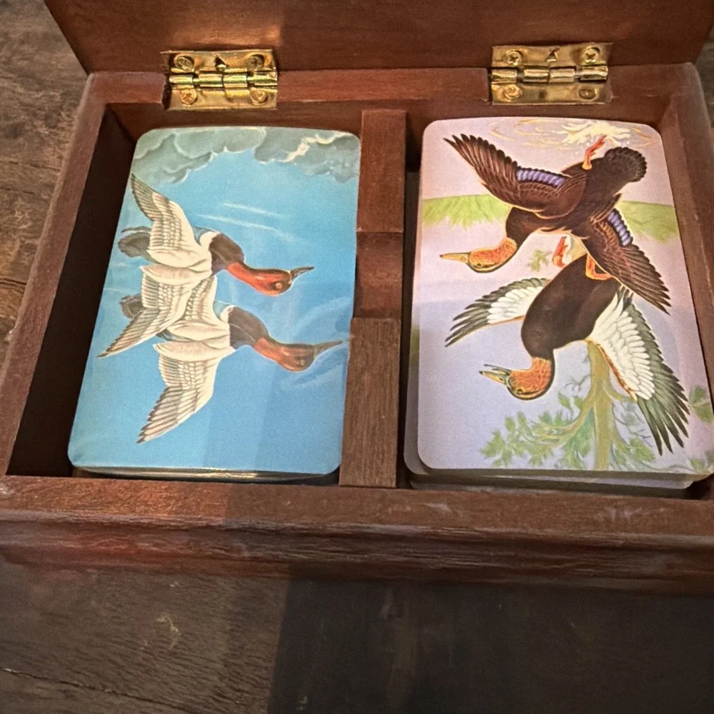 Vintage Albert E. Price Mallard Duck Wood Box Playing Card Holder Trinket Box